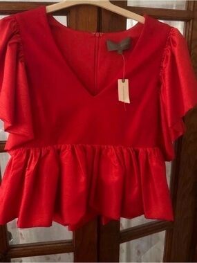 Anthropologie Sunday in Brooklyn Red V-Neck Peplum Top M